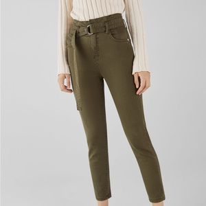 Bershka Olive Green Belted Skinny Crop Pant 4